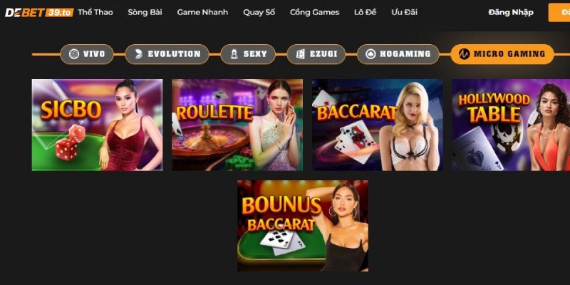 Cổng Microgaming tại sảnh Casino online Debet