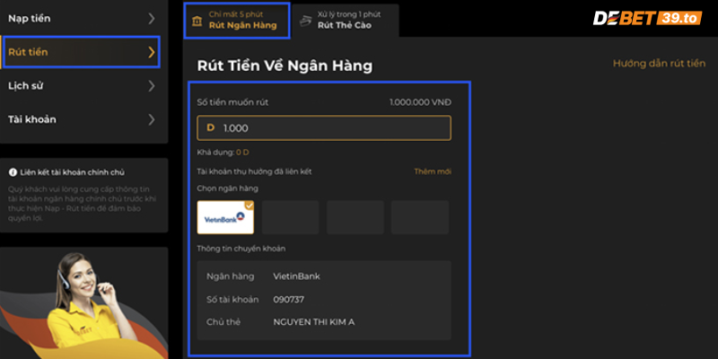 Rút tiền Debet qua ngân hàng